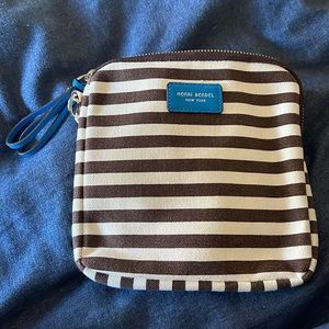Henri Bendel canvas brown and white striped bag 7x7x1